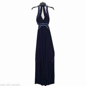 Nightway navy blue open back low cut prom holiday dress size 4